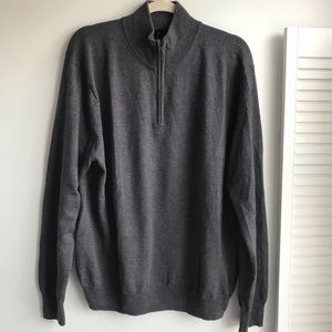 Jos A Bank Gray 100% Merino Wool 1/4 ZIP Sweater